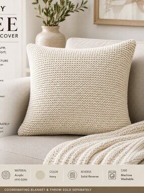 INK+IVY Bree Knit Square Throw Pillow Cover, Ivory